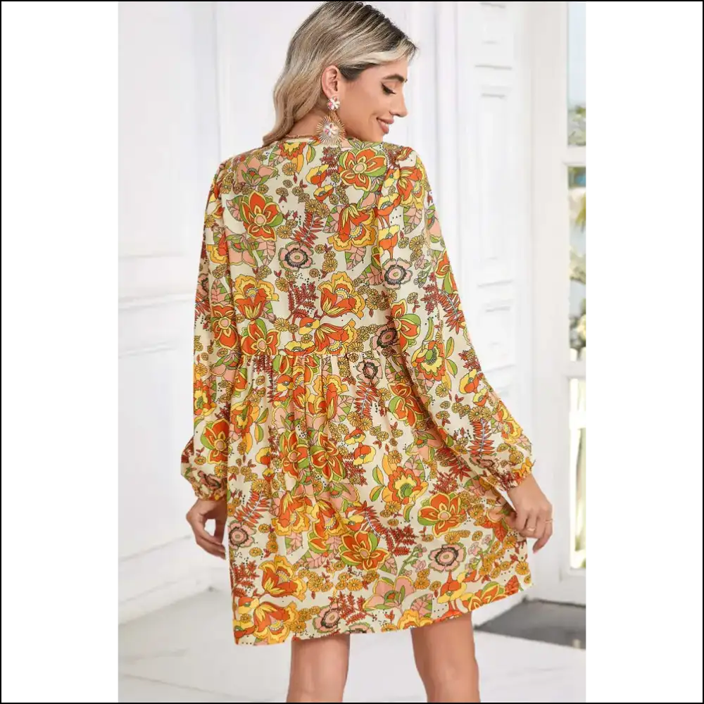 Yellow Cream Floral Mini Dress: Warning May Cause Stares! Short Dresses on Sale Worldwide Shipping