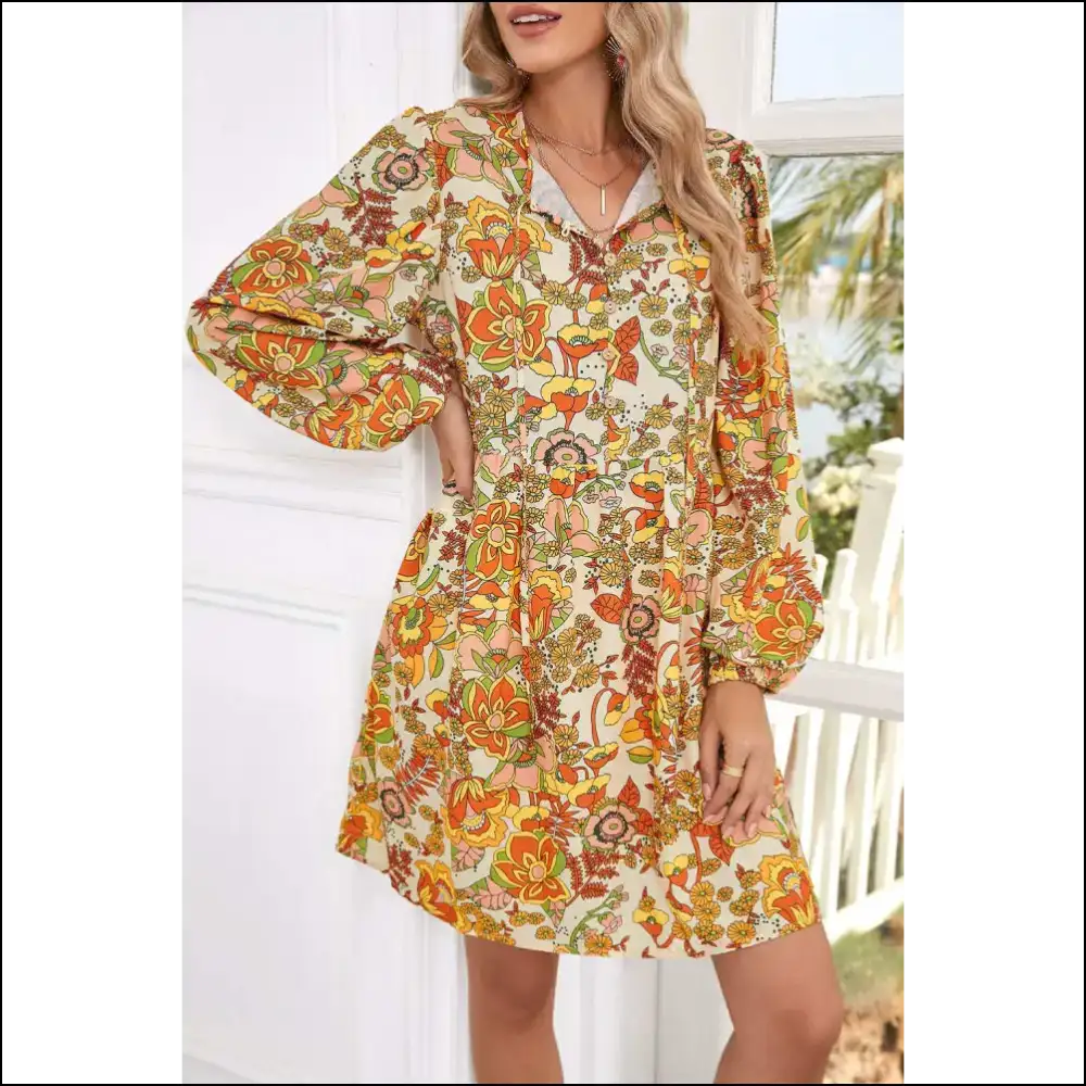 Yellow Cream Floral Mini Dress: Warning May Cause Stares! s - Short Dresses on Sale Worldwide Shipping
