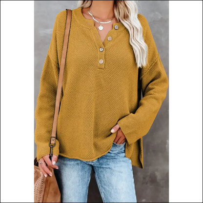 Yellow Drop Shoulder Henley: so Cozy It’s! (needful Things) 💛 - s - Sweaters on Sale Worldwide Shipping