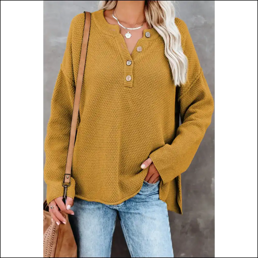 Yellow Drop Shoulder Henley: so Cozy It’s! (needful Things) 💛 - s - Sweaters on Sale Worldwide Shipping