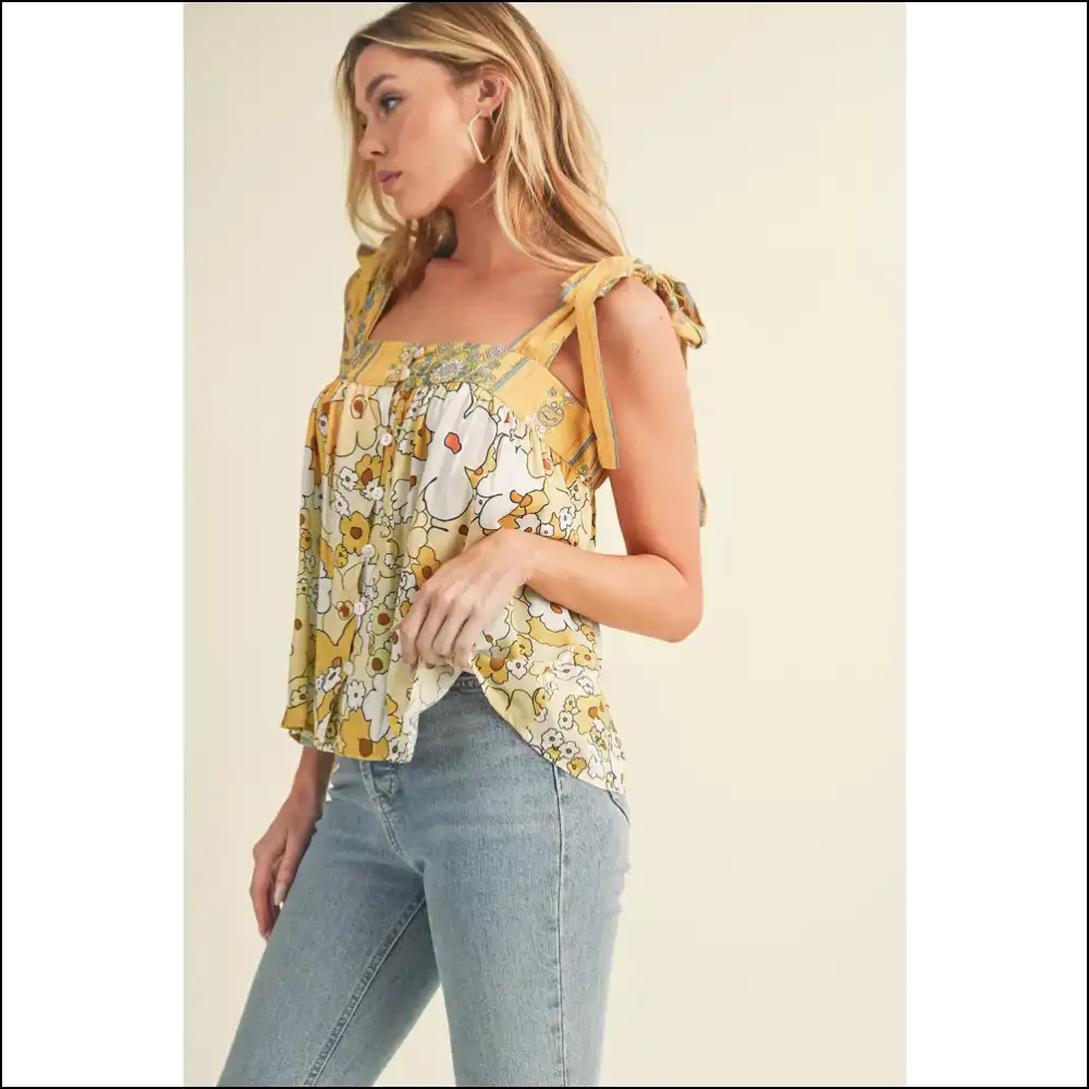 Yellow Floral Patchwork: so Bright It’s (and Knot Sorry) Needful Things - Sleeveless Shirts Tank Tops on Sale Worldwide Shipping