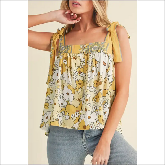Yellow Floral Patchwork: so Bright It’s (and Knot Sorry) Needful Things - s - Sleeveless Shirts Tank Tops on Sale Worldwide Shipping