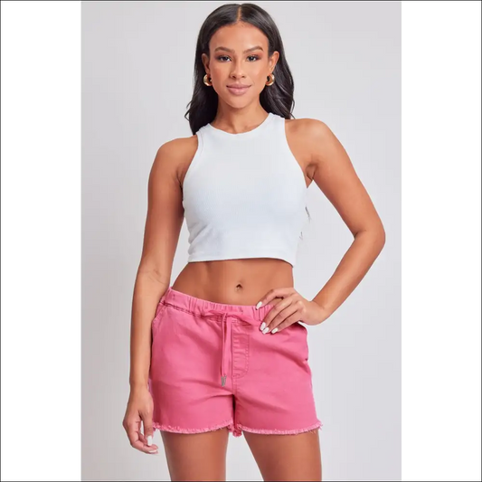 Ymi Drawstring Raw Hem Shorts - Trendy & Chic - Pink / s - on Sale Worldwide Shipping