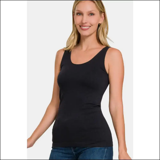 Zenana 2-way V-neck & U-neck Seamless Tank - Black / L/xl - Tops on Sale Worldwide Shipping