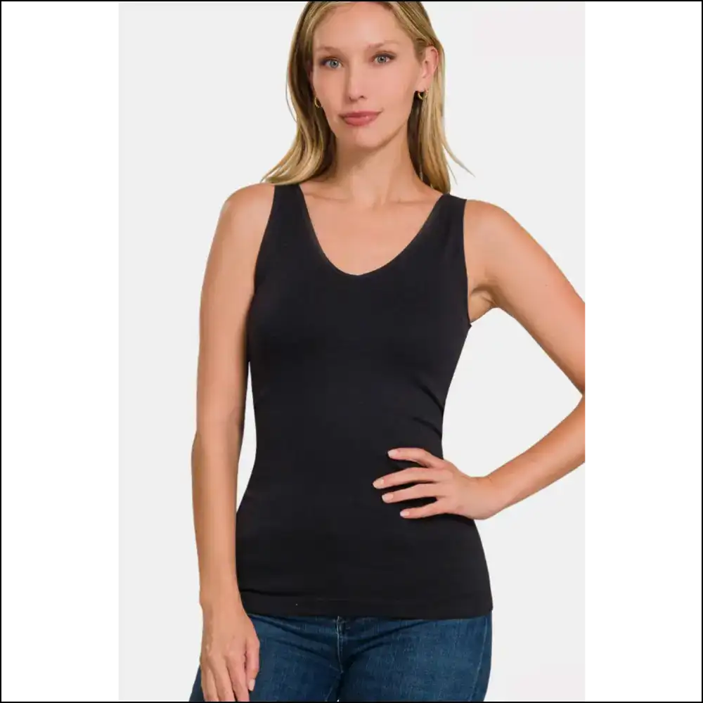 Zenana 2-way V-neck & U-neck Seamless Tank - Tops on Sale Worldwide Shipping
