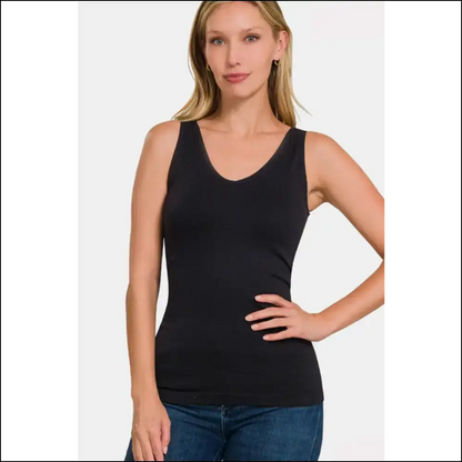 Zenana 2-way V-neck & U-neck Seamless Tank - Tops on Sale Worldwide Shipping