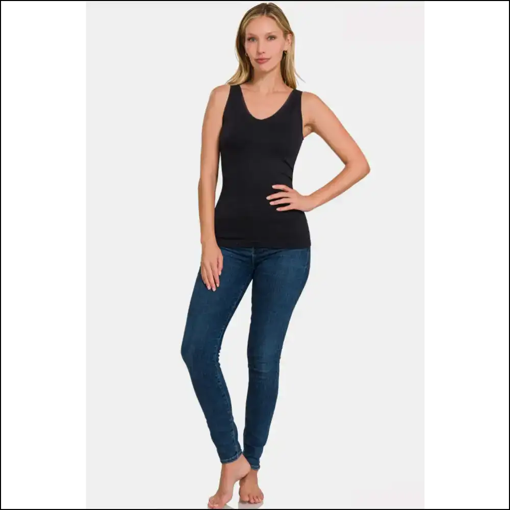 Zenana 2-way V-neck & U-neck Seamless Tank - Tops on Sale Worldwide Shipping