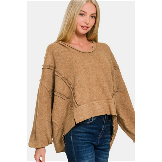 Cozy Chic Balloon Sleeve Hoodie - Camel / S/m - Sweatshirts & Hoodies on Sale Worldwide Shipping