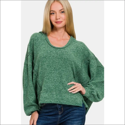 Brushed Hacci Balloon Sleeve Exposed Seam Hoodie - Hoodies Sweatshirts & on Sale Worldwide Shipping