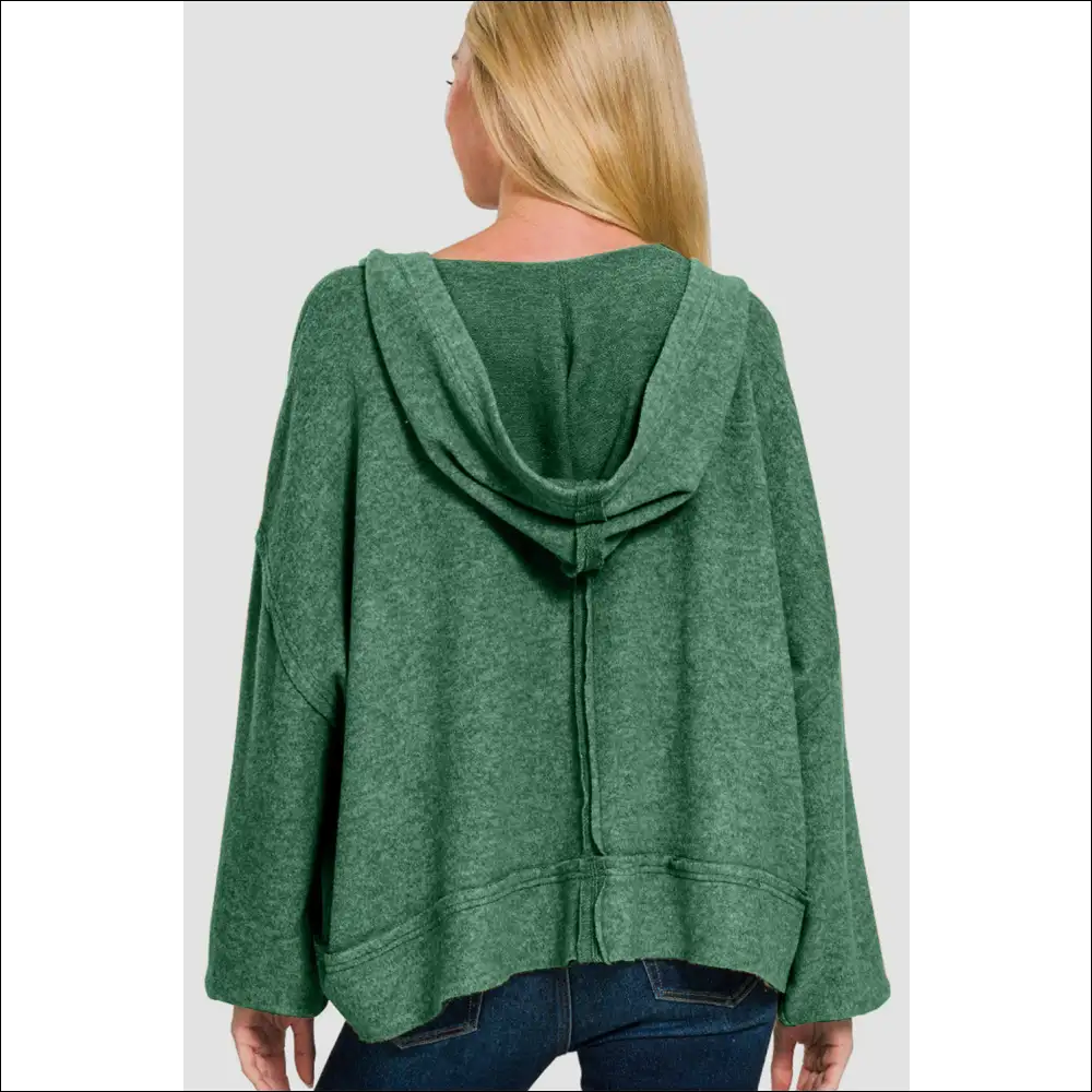 Brushed Hacci Balloon Sleeve Exposed Seam Hoodie - Hoodies Sweatshirts & on Sale Worldwide Shipping
