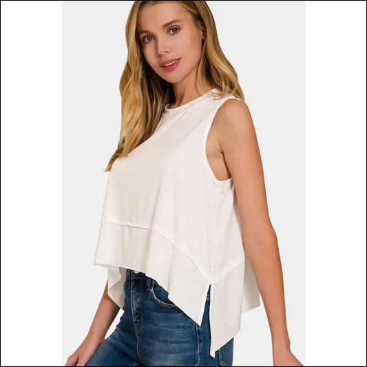 Zenana Chic High-low Slit Tank Top - Ivory / s - Tops on Sale Worldwide Shipping