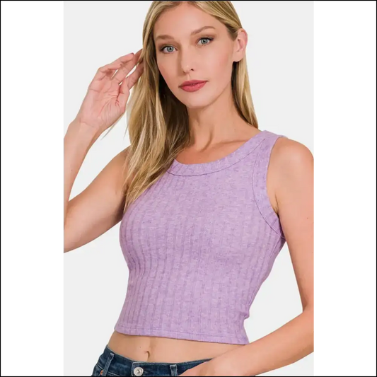 Zenana Chic Ribbed Cropped Tank - Lavender / s - Tops on Sale Worldwide Shipping