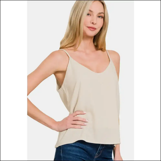 Zenana Chic Two Layered Spaghetti Strap Cami - Beige / s - Tank Tops on Sale Worldwide Shipping