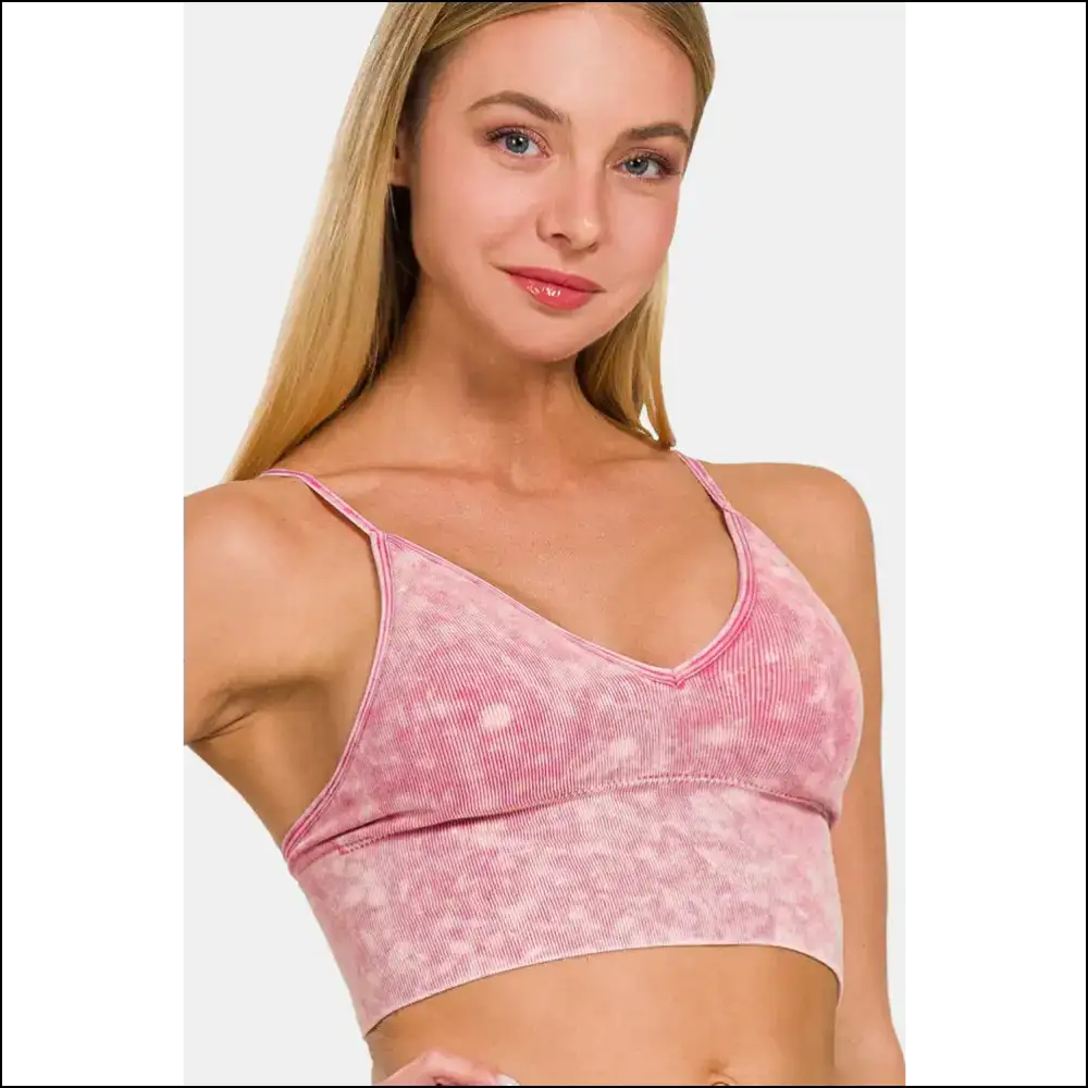 Zenana Chic Washed Ribbed Bra Padded Cami - Pink / L/xl - Tank Tops on Sale Worldwide Shipping