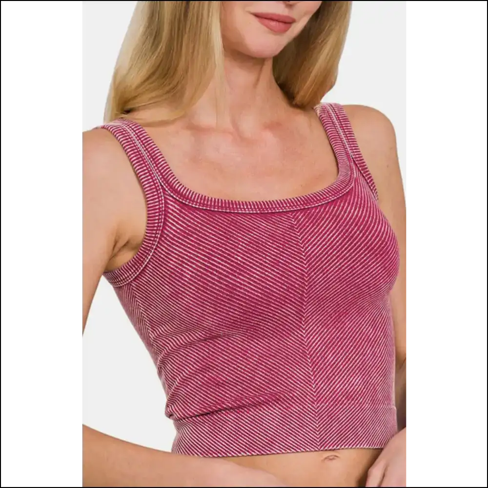 Zenana Chic Washed Ribbed Scoop Neck Tank - Tops on Sale Worldwide Shipping