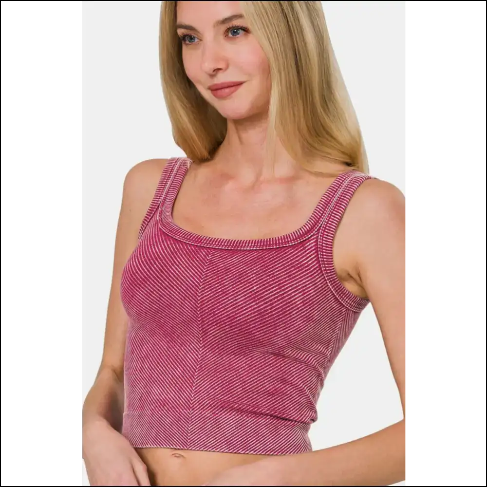 Zenana Chic Washed Ribbed Scoop Neck Tank - Tops on Sale Worldwide Shipping