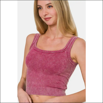 Zenana Chic Washed Ribbed Scoop Neck Tank - Tops on Sale Worldwide Shipping