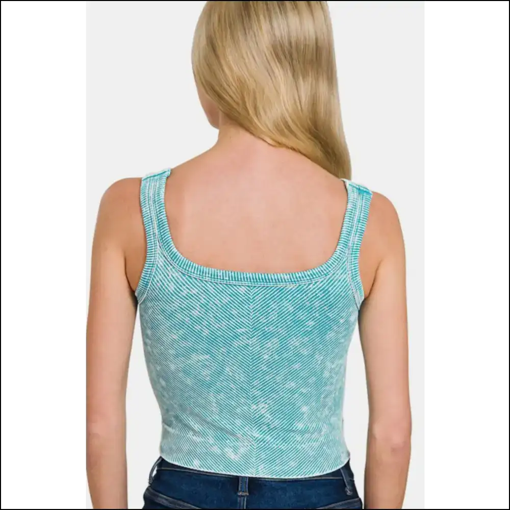 Zenana Chic Washed Ribbed Scoop Neck Tank Top - Tops on Sale Worldwide Shipping