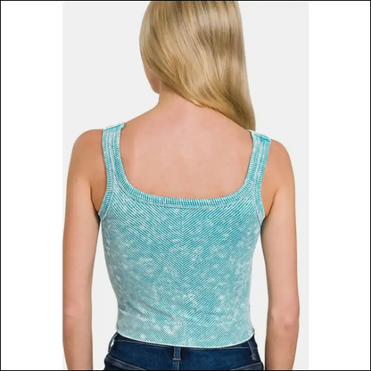 Zenana Chic Washed Ribbed Scoop Neck Tank Top - Tops on Sale Worldwide Shipping