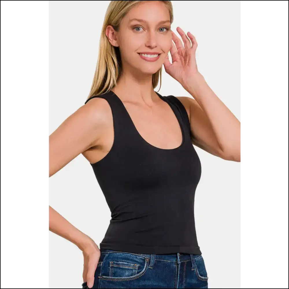 Zenana Cropped Padded Seamless Tank - Black / L/xl - Tops on Sale Worldwide Shipping