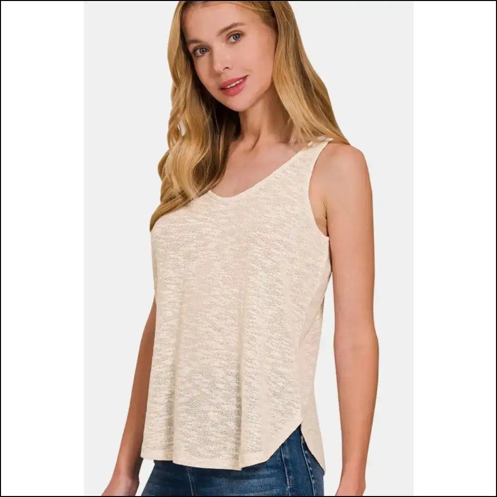 Zenana Curved Hem Chic Tank Top - Sand / m - Tops on Sale Worldwide Shipping