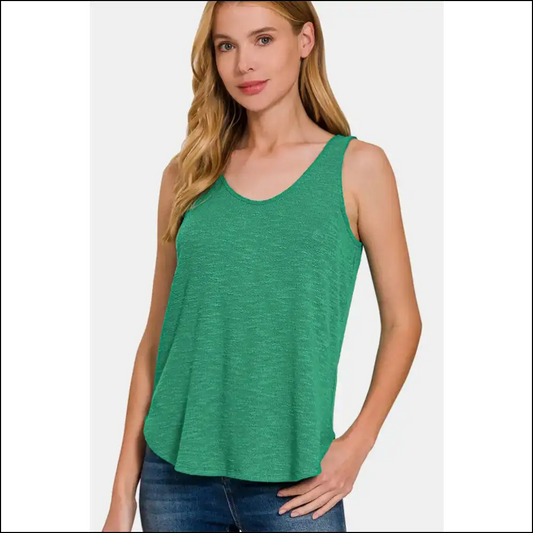 Zenana Curved Hem Round Neck Tank - Chic & Stylish - Green / m - Tops on Sale Worldwide Shipping