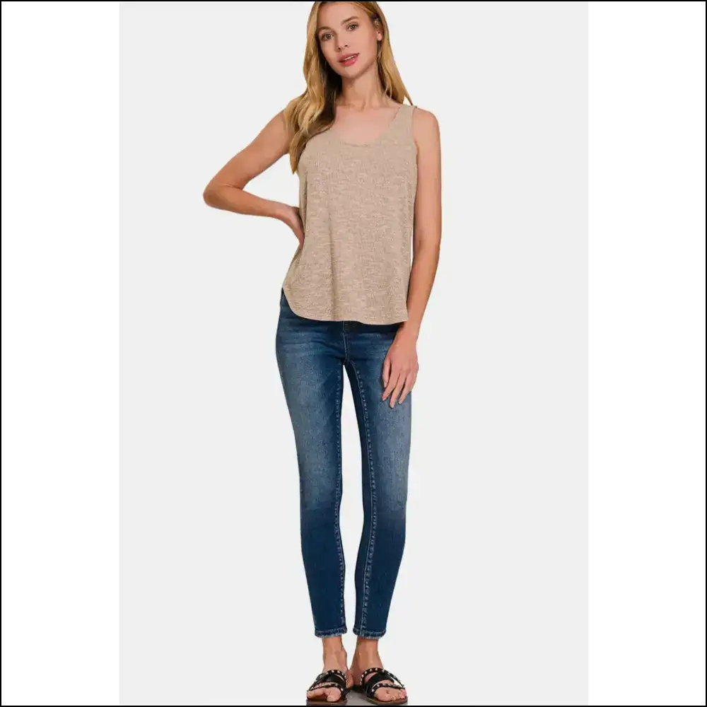 Zenana Curved Hem Round Neck Tank Top - Tops on Sale Worldwide Shipping
