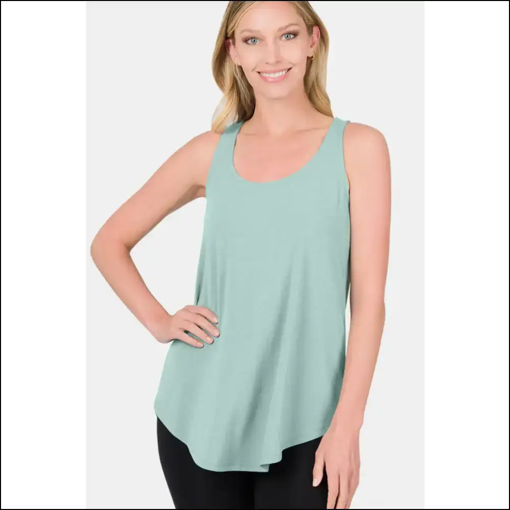 Zenana Curved Hem Tank - Effortless Chic - Sage / Xl - Tops on Sale Worldwide Shipping