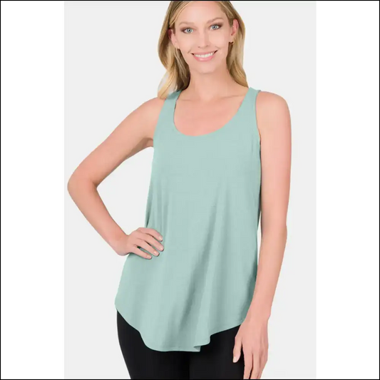Zenana Curved Hem Tank - Effortless Chic - Sage / Xl - Tops on Sale Worldwide Shipping