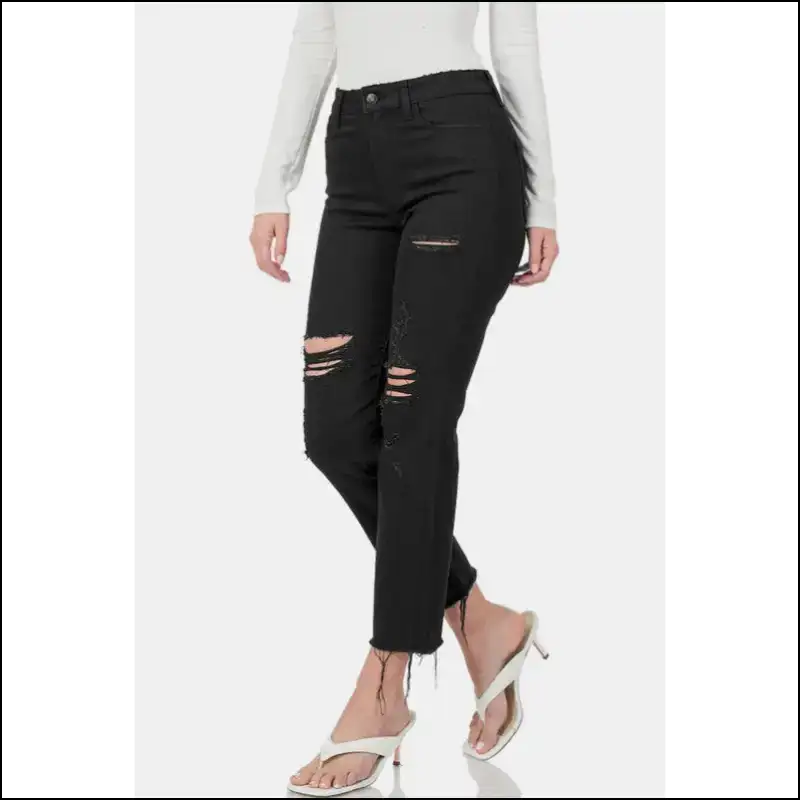 Zenana Distressed Raw Hem Cropped Jeans: Look Like a Snack Feel Boss! 🍔✨ - Jeans on Sale Worldwide Shipping