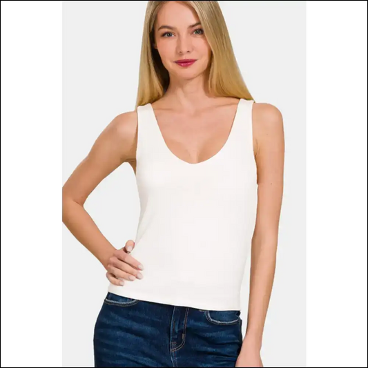 Zenana Double Layer v Neck Tank - Effortless Elegance - White / s - Tops on Sale Worldwide Shipping