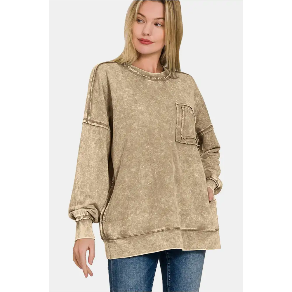 Trendy Exposed Seam Round Neck Sweatshirt - Sweatshirts & Hoodies on Sale Worldwide Shipping