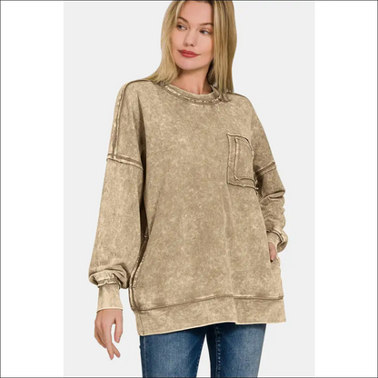 Trendy Exposed Seam Round Neck Sweatshirt - Sweatshirts & Hoodies on Sale Worldwide Shipping