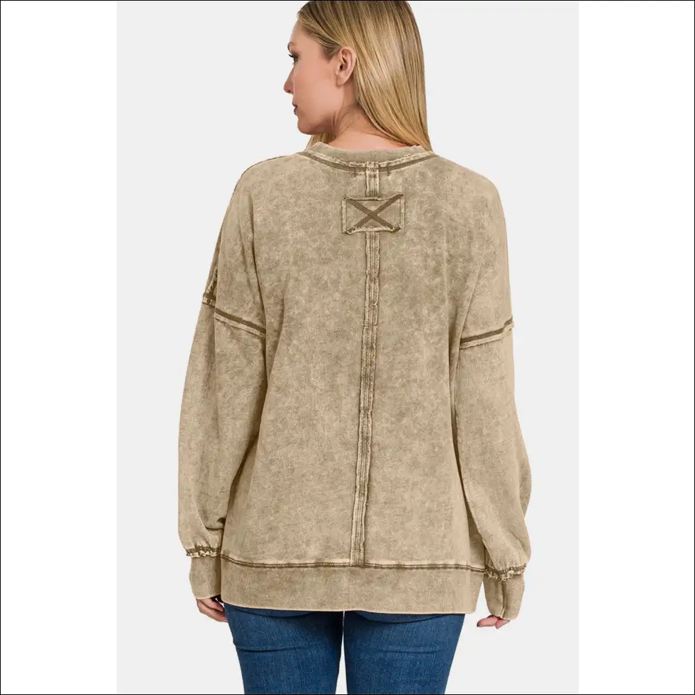 Trendy Exposed Seam Round Neck Sweatshirt - Sweatshirts & Hoodies on Sale Worldwide Shipping