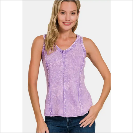 Zenana Exposed Seam V-neck Wide Strap Tank - Lavender / l - Tops on Sale Worldwide Shipping
