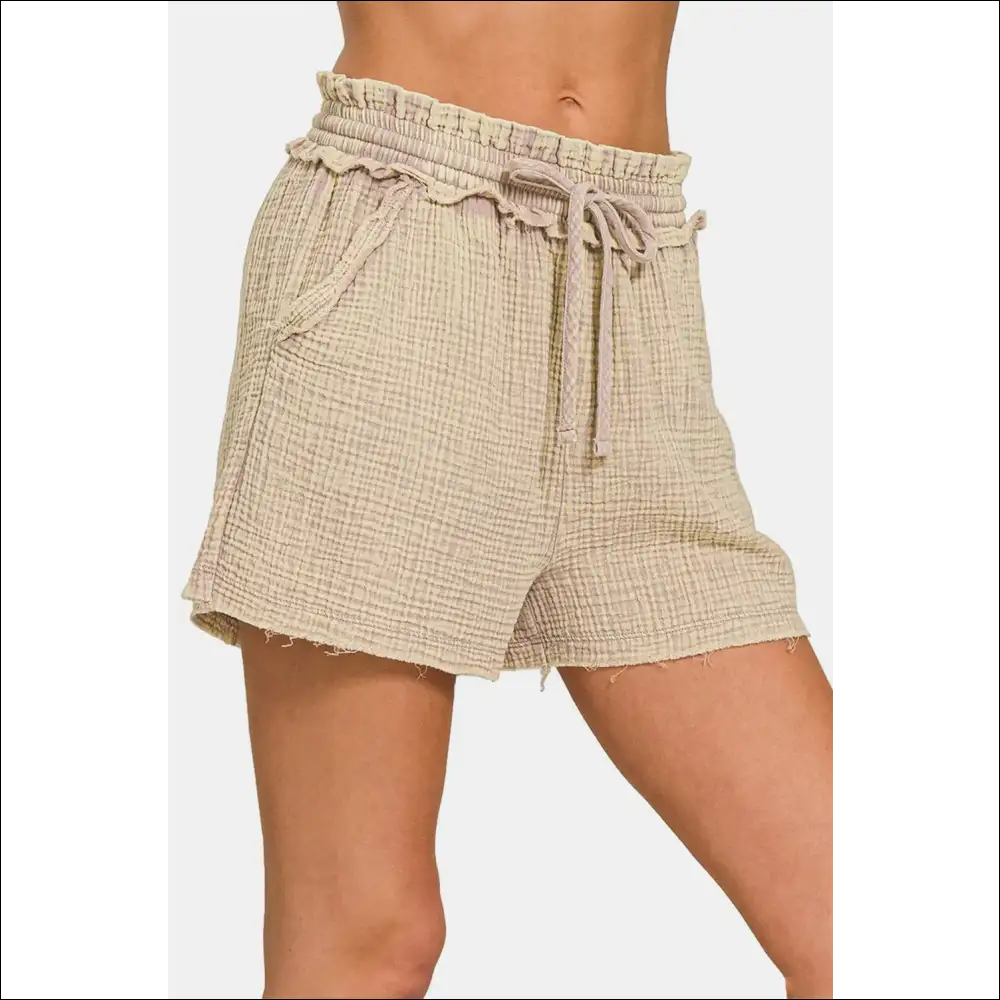 Zenana Frayed Hem Drawstring Shorts - on Sale Worldwide Shipping