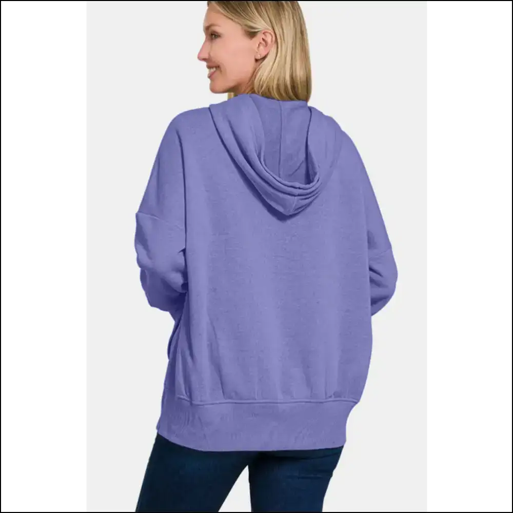 Zenana Half Snap Long Sleeve Hoodie - Hoodies Sweatshirts & on Sale Worldwide Shipping