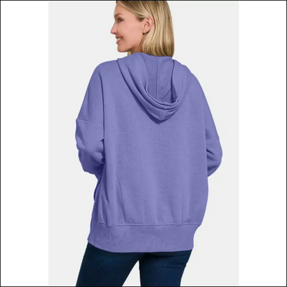 Zenana Half Snap Long Sleeve Hoodie - Hoodies Sweatshirts & on Sale Worldwide Shipping