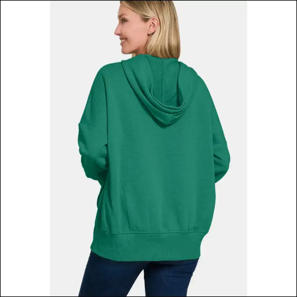 Zenana Half Snap Long Sleeve Hoodie with Kangaroo Pocket - Sweatshirts & Hoodies on Sale Worldwide Shipping