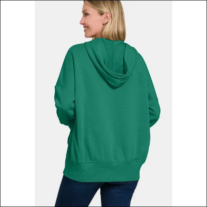 Zenana Half Snap Long Sleeve Hoodie with Kangaroo Pocket - Sweatshirts & Hoodies on Sale Worldwide Shipping