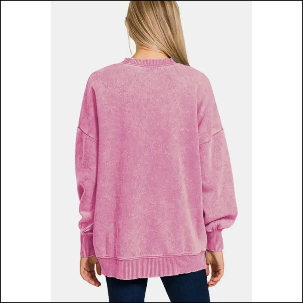 Zenana High-low Acid Wash Fleece Sweatshirt - Sweatshirts & Hoodies on Sale Worldwide Shipping