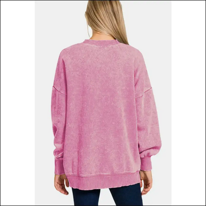 Zenana High-low Acid Wash Fleece Sweatshirt - Sweatshirts & Hoodies on Sale Worldwide Shipping