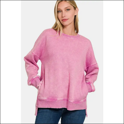 Zenana High-low Acid Wash Fleece Sweatshirt - Sweatshirts & Hoodies on Sale Worldwide Shipping