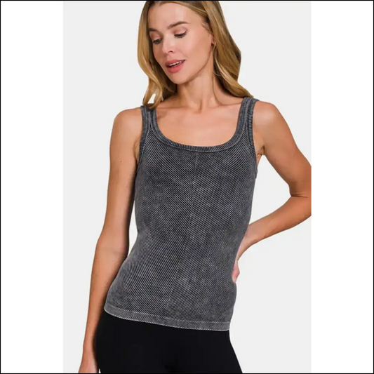 Zenana Luxe Ribbed Scoop Neck Tank - Black / S/m - Tops on Sale Worldwide Shipping
