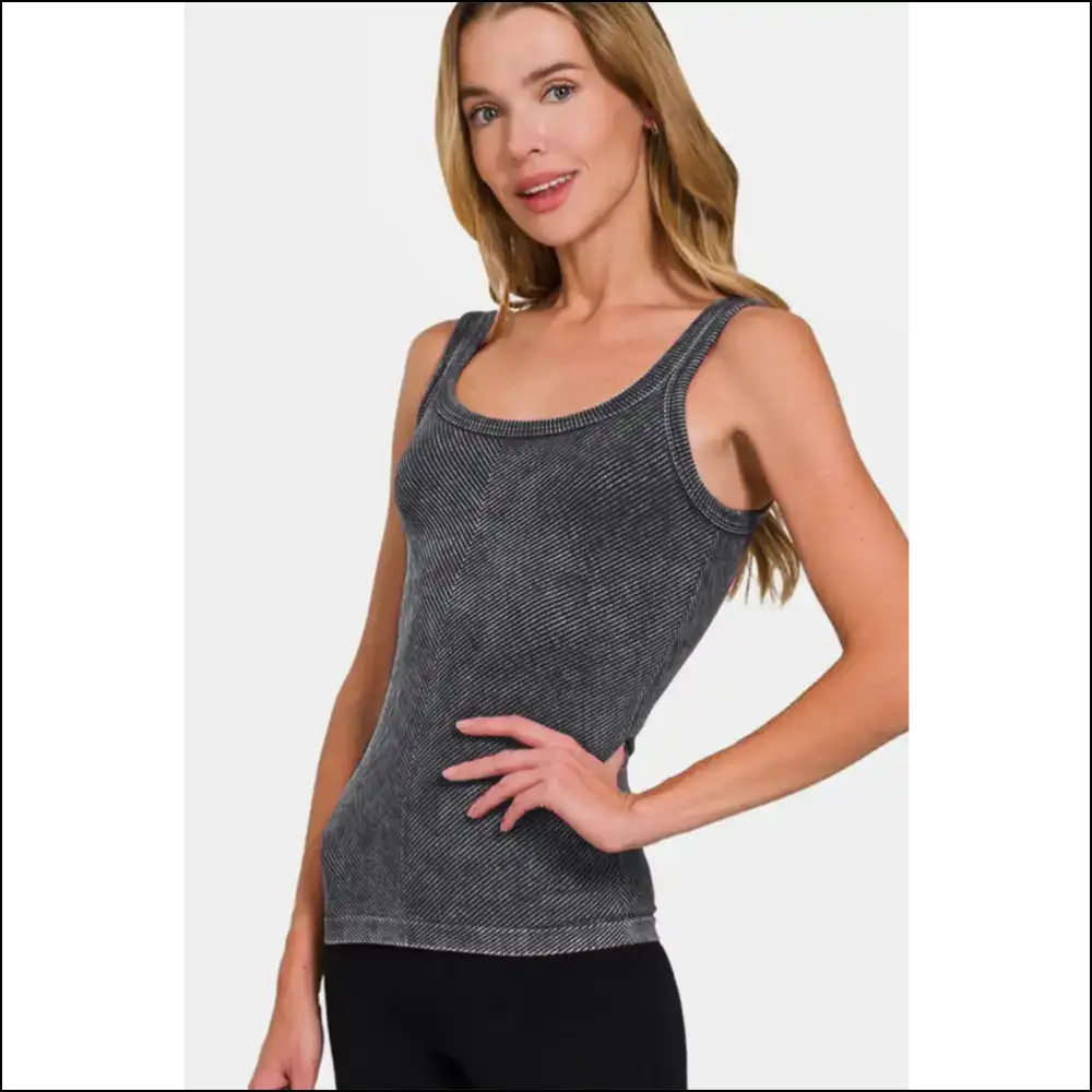 Zenana Luxe Ribbed Scoop Neck Tank - Tops on Sale Worldwide Shipping