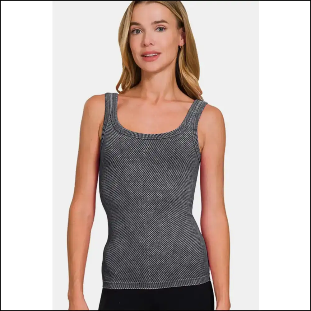 Zenana Luxe Ribbed Scoop Neck Tank - Tops on Sale Worldwide Shipping