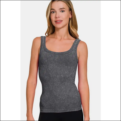 Zenana Luxe Ribbed Scoop Neck Tank - Tops on Sale Worldwide Shipping