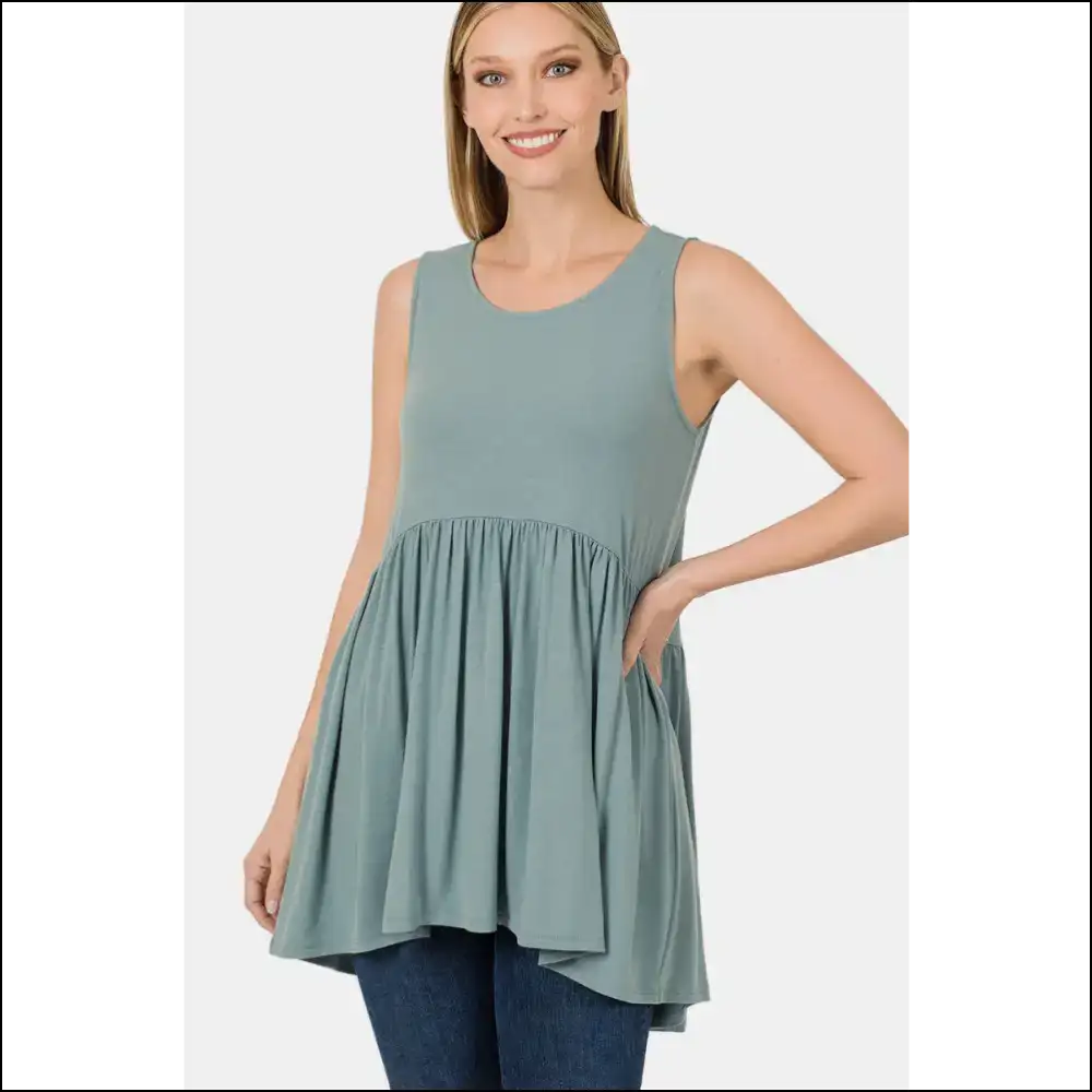 Zenana Playful Babydoll Top - Blue / s - Tank Tops on Sale Worldwide Shipping