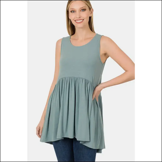 Zenana Playful Babydoll Top - Blue / s - Tank Tops on Sale Worldwide Shipping