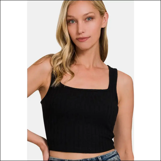 Zenana Ribbed Cropped Tank: your Saucy Sidekick for Life’s Awkward Moments! 😏✨ - Black / s - Tank Tops on Sale Worldwide Shipping